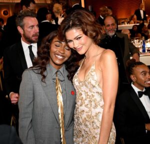 Ayo Edebiri Instagram - wore a suit, wore a grill, saw some pals, almost didn’t get on the red carpet so Ethan took pictures of me that are very very bad 🫶🏾 (go see Nickel Boys!!) - lots of love, feeling so so very grateful - golden globes ‘25!!! 🪶❣️