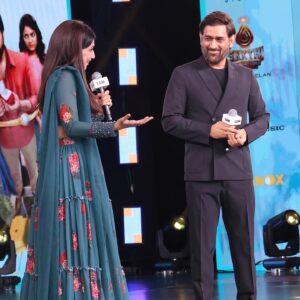 Bhavana Instagram - Had a lovely time hosting the audio launch of #letsgetmarried for @dhoni.entertainment ! Congratulations to @sakshisingh_r and the entire team for bringing about family entertainers and great content for all ages :) 
Always a delight chatting with @mahi7781 , who was at his wittiest best ❤️
Good fun working with one of my fav event teams, @cabexperiences 
Waiting to watch the film, just like y’all :) 
.
.
.
.
Photos : @mjdigitalchennai 
Outfit : @the_adhya_designer 
.
.
.
#vjbhavna #msdhoni #sakshidhoni #lgm #harishkalyan #ivana #nadhiya #dhonientertainment #whistlepodu