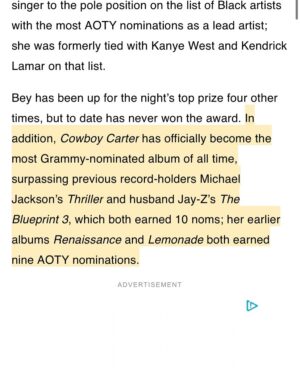 Cam Instagram - Got my second GRAMMY nomination this am. This time as a songwriter for Album Of the Year nominee ‘Cowboy Carter’. I got to sing Ameriican Requiem in a stadium in South Africa recently and damn those lyrics are so beautifully heavy. Thank you @beyonce for letting me lend my talents to this cultural moment you created. Thank you @recordingacademy for recognizing this album beyond genres. Thank you @marielgomerez @thedavehamelin @katiewwelle for the opportunity of a lifetime. Thank you @tylersamj @simonmaartensson I’ll be proud of Requiem/Amen and Daughter til the day I die ❤️ thank you @andersmou and @nicklobel for giving 100 to every piece of the puzzle. Thank you @lindsaymarias for being my ride or die forever. AND i know you guys are gonna be in the DMs asking about my new music, which won’t be long now- but thank you for helping me celebrate this one first ❤️ Aaaaaa-men 🙏 #GRAMMYS