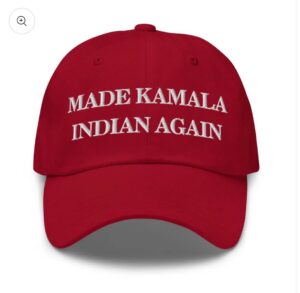 Candace Owens Instagram - We did it, Joe! 

Over 42 million downloads of our 24-episode Kamala genealogy series. Truly unbelievable. We did not let up one day. America voted against plagiarizing black grandmas and washing greens in your bath tub.

IYKYK  Link in bio to get your hats! #MadeKamalaIndianAgain

Now we proudly rock our hats. Link in bio! X

#MadeKamalaIndianAgain