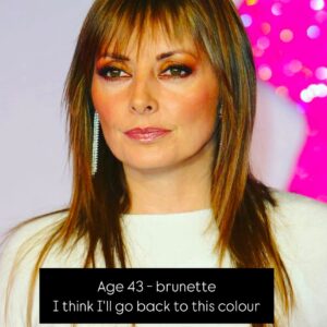 Carol Vorderman Instagram - QUESTION FOR YOU 🙏🏼🙏🏼

Shall I go back to brunette?

Coming up to my 64th birthday in two weeks time and kinda want to kick my butt a bit 

Born brunette 
Went blonde when the grey roots started...blonde easier than looking like a skunk 😂😂

Now I'm fed up of blonde 

Shall I go back to brunette like in the first pic? 

(Mind you I was also a lot thinner in my 40s) 😂