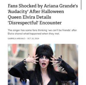 Cassandra Peterson Instagram - Story time! Context is everything! Swipe ➡️ I’m back at @knottsscaryfarm tonight for the ‘Yours Cruelly, Elvira XXperience’ Q & A   autograph signing! See ya there! 😉

#elvira #elviramistressofthedark #arianagrande #knottsscaryfarm #halloween #cassandrapeterson