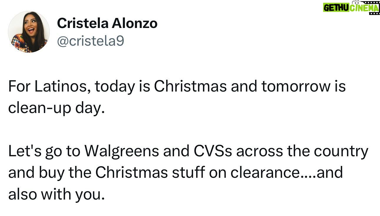 Cristela Alonzo - 4.4K Likes - That’s how Santa does it: he goes to Latino houses today while we’re eating tamales and the rest of the world tonight.