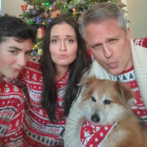 Danica McKellar Instagram - MERRY CHRISTMAS from our family to yours! 🎄
.
.
Swipe for some outtakes, including our attempt at "blue steel" 😋 (My son's idea - I've been educating him on the classics - like Zoolander, haha. My husband *nailed* the Hansel look, right??)
.
.
Wishing you all a beautiful, peaceful, joy-filled Christmas week!! 🎄❤️🎄