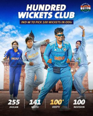 Deepti Sharma Instagram - 🇮🇳🔥 𝘼𝙉 𝙀𝙇𝙄𝙏𝙀 𝙇𝙄𝙎𝙏! Deepti Sharma becomes only the 4th Indian to claim 💯 ODI wickets.

✨ She achieved this feat in 8️⃣6️⃣ innings.

📷 Getty • #DeeptiSharma #INDWvAUSW #INDvsAUS #BharatArmy #TeamIndia #COTI🇮🇳