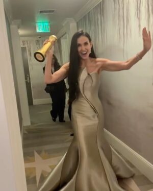 Demi Moore Instagram - Woke up this morning still in shock but full of so much joy, love, and gratitude for this honor and recognition. I am so deeply humbled and the little girl in me is saying FUCK YEAH! 

Thank you for your support and kind words, and thank you @goldenglobes 🙏🏻🏆♥️