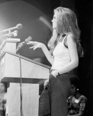 Gloria Steinem Instagram - In 1996, I delivered a speech at Salisbury State University about the power that women voters effect political change. I still think the words I wrote back then are true: Progress lies in the direction we haven’t been. Vice President Kamala Harris says it every day on the campaign trail. We’re not going back!

Revisit my 1996 speech on motivating women to political action via Substack at the link in my bio.

Photo: Speaking in the 1970s. From the archive of @gloriasfoundation