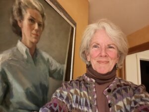 Holland Taylor Instagram - My dear sister Pam, by our mother’s self-portrait. She argues that this painting should remain on the east coast, where the bulk of the family is. She has a point, so there it stays.