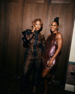 Issa Rae Instagram - Thank you @britishfashioncouncil   @theofficialpandora   @stuartweitzman for an incredible time in London. Thank you to my girl @yvonneorji for coming to present me with an award and for a fun ass birthday weekend.

Glam Gang snapped all weekend:
Styling: @therealwourivice 
MU: @officialsheiks 
Hair: @felicialeatherwood 
Nails: @eriishizu 

Love to the @theofficialpandora creative directors, @francesco3rd and @afilippoficarelli! 😘 And extra love to @erinpepper / @amprgroup 💓