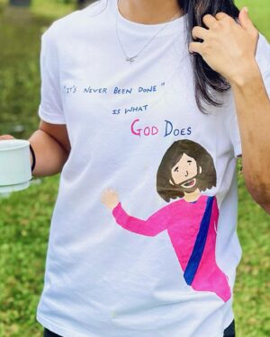 Jemimah Rodrigues Instagram - Artistic genius at work (in my PJs) - painted this t-shirt myself! 🎨🖌️🥰