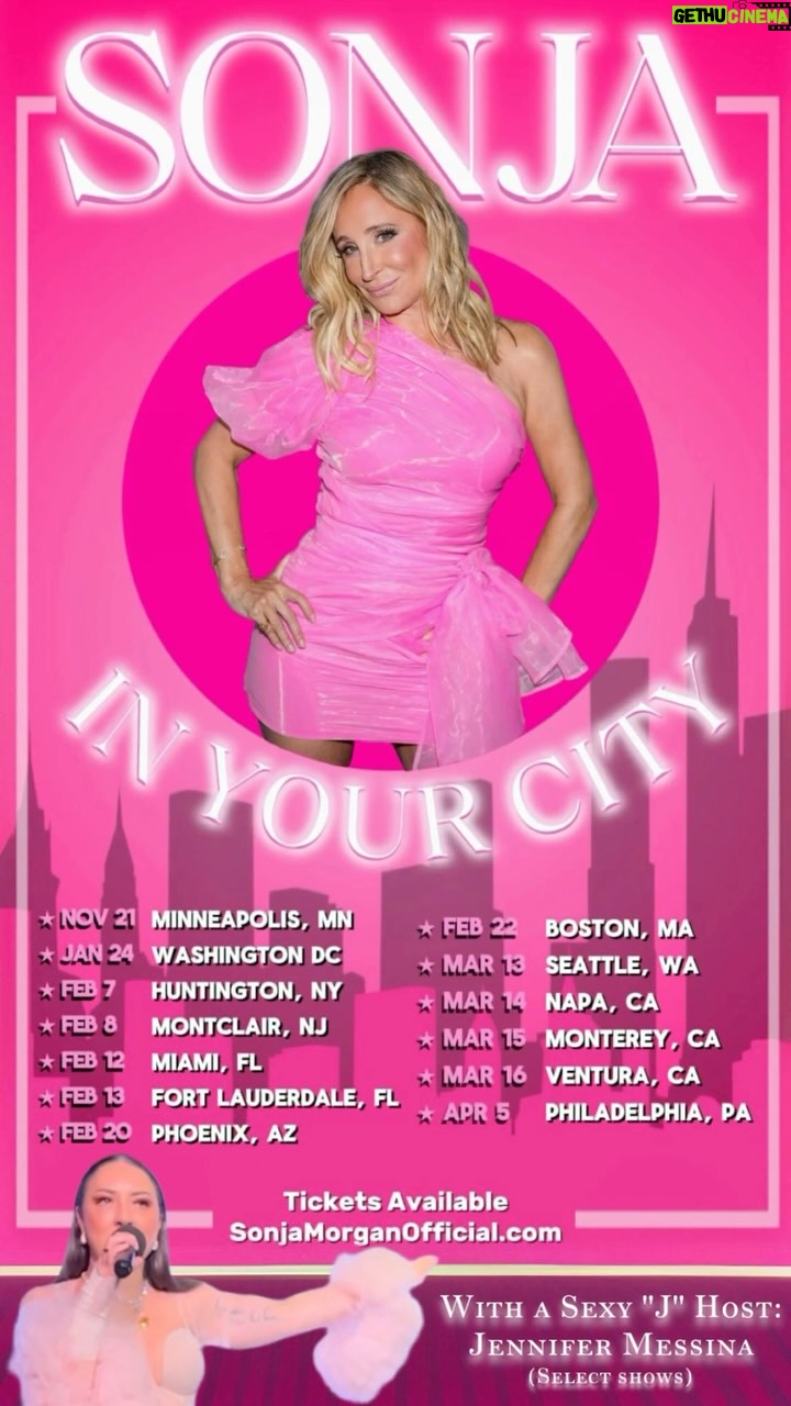 Jennifer Messina - 1.6K Likes - DMV we are coming to The Fillmore January 24th!!
Sonja In Your City Improv Comedy Tour coming to a City near YOU!
Hosted by Jennifer Messina! 🎤
🌆💃🏼💃🏻Expect the unexpected with @sonjatmorgan inimitable unfiltered and unforgettable stories, her quirky sense of humor and surprises. 🍹🥂✨
#Caburlesque Plus add-on exclusive Meet & Greet tix with photo ops 📸
Link in bio or at SonjaMorganOfficial.com 🎟️
#PalmSprings #Minneapolis #SilverSpring #Huntington
#Montclair #Miami #FortLauderdale
#Phoenix #Kirkland #Napa #Monterey #Ventura #Philly #Longisland #CA #NY