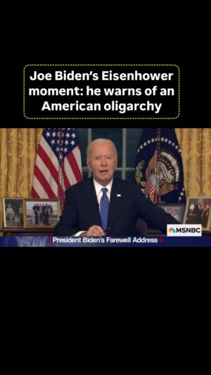 Joy Reid Instagram - President Biden issued a stark warning to the country during his farewell address.

“Today, an oligarchy is taking shape in America of extreme wealth, power and influence that literally threatens our entire democracy,” he said. @msnbc