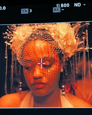 Kiersey Clemons Instagram - When I read The Young Wife script I saw Celestina with glitter tear drops on the day of her non-wedding wedding reflecting the mask she feels the pressure to wear carrying the weight of the inevitable future. I listened to a lot of Leon Bridges who plays my soon to be husband. I heard Tout Fout L’camp at a clown show in Montreal in 2019. I listened to it before most scenes. Tout Fout L’camp translates to “Everything’s falling apart!!” Sheryl Lee Ralph, who plays my mom spoke French in the movie and I imagined Celestina yelling the song with her mother when things weren’t so great - they’d end up falling into laughter. Celly went on to share it with Cookie played by Judith Light. They’d sing, scream and laugh. Jumatatu led us in a dance to this song after I played it for Tayarisha - our prompt was what is a song that describes your character?