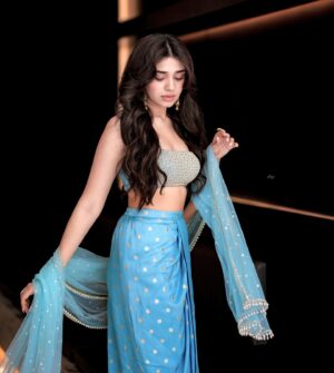 Krithi Shetty Instagram - Living in the world of magic and dreams ✨🩵 
•
Outfit @chameeandpalak @viralmantra
Accessories @justjewelryindia
Styled by @mohitrai with @ruchikrishnastyles @teammrstyles 
Glam @fab_beauty___ 
Photographer @midhun.mohan_
