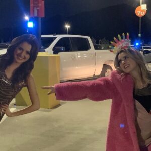 Laura Marano Instagram - MY GOLDEN BIRTHDAY!!! 29 on the 29th!!! This birthday was special to me for many reasons, and I am so grateful to everyone for their birthday wishes and lovely messages 🥹 

It was a green, pink and gold filled day, and I truly felt so incredibly loved 🥹 I saw Wicked during the day (which is a perfect movie and I want to see it 123456789 more times). I then put on the most golden dress I had and went out!! 

And yes, there was a cardboard cutout of me because when you have a cardboard cutout of a 19 year old version of yourself in a gold dress, you bring it to your golden birthday (I don’t make the rules). I also didn’t plan on having blonde hair for my golden day…and yet, it just felt so right.

Love you all very much 🥹💛✨