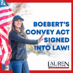 Lauren Boebert Instagram - Very proud to have gotten my CONVEY Act signed into law, which allows Mesa County to purchase BLM land for economic development!