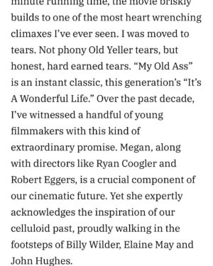 Megan Park Instagram - to see these words written from one of the greatest filmmakers and writers of ALL time, Mr. Chris Columbus, brought me to my knees. Thank you, I’ll literally never recover… (if you don’t know him by name, shocked, but you know his movies because they made you. they were formative and shaped you to be the person you are today. google him then send him a thank you letter) full article on variety