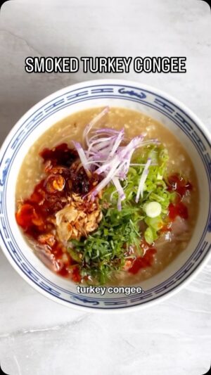 Melissa King Instagram - DAY AFTER THANKSGIVING CONGEE 🦃

Don’t throw away your turkey carcass! I like to turn it into a flavorful bone broth then use it to make rice porridge. See the recipe below!

Turkey Stock:
1 x leftover Thanksgiving turkey carcass
1 x large pot
Onions, garlic, ginger, shallots (roughly chopped)
Cover the bones with chicken/turkey stock/water. Simmer for at least 1 hour, up to 6 hours, skimming occasionally. Strain. Shred and reserve the meat.

Congee/Jook:
1 cup white rice (short grain preferred, but long works!)
1 medium yellow onion, small dice
5 garlic cloves, minced
One 2” knob ginger, peel, julienne or mince
4 quarts Turkey Stock
Shredded turkey meat
To taste: Kosher salt, fish sauce, & ground white pepper 

Top with 3-5 of your favorite garnishes!