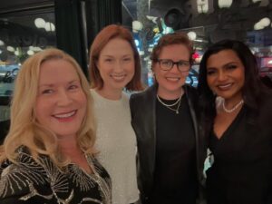 Mindy Kaling Instagram - It’s been 20 years since I first met these beautiful women! This year was a rollercoaster to say the least, and it’s so nice to be able to unpack life’s joys and challenges with people who knew me when I was a 24 year old customer service rep in the Scranton branch of Dunder Mifflin. I love you guys!  ETA. I know this was too sincere so I will add my favorite Michael Scott quote about Christmas, which is: “Guess who I am sitting here dressed as. I will give you a hint- his last name is Christ. He has the power of flight and he can heal leopards.” 🎄❤️🐆