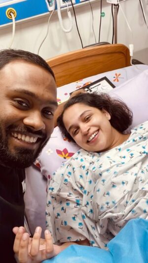 Nakshatra Murthy Instagram - The beautiful journey of us♥️
Blessed with a boy 🧿🧿 
.

@nakshatra.murthy
My brave heart ♥️ wifee🌍
.
We had the best doctor in this journey who guided us and helped us through this process 
Thank you so much for making this journey more memorable doctor @nandinilogaprabhu 😇

 Thank you @rainbowchildrenshospitals for making our pregnancy experience so smooth and reassuring. Every visit was filled with care, compassion, and expertise!
