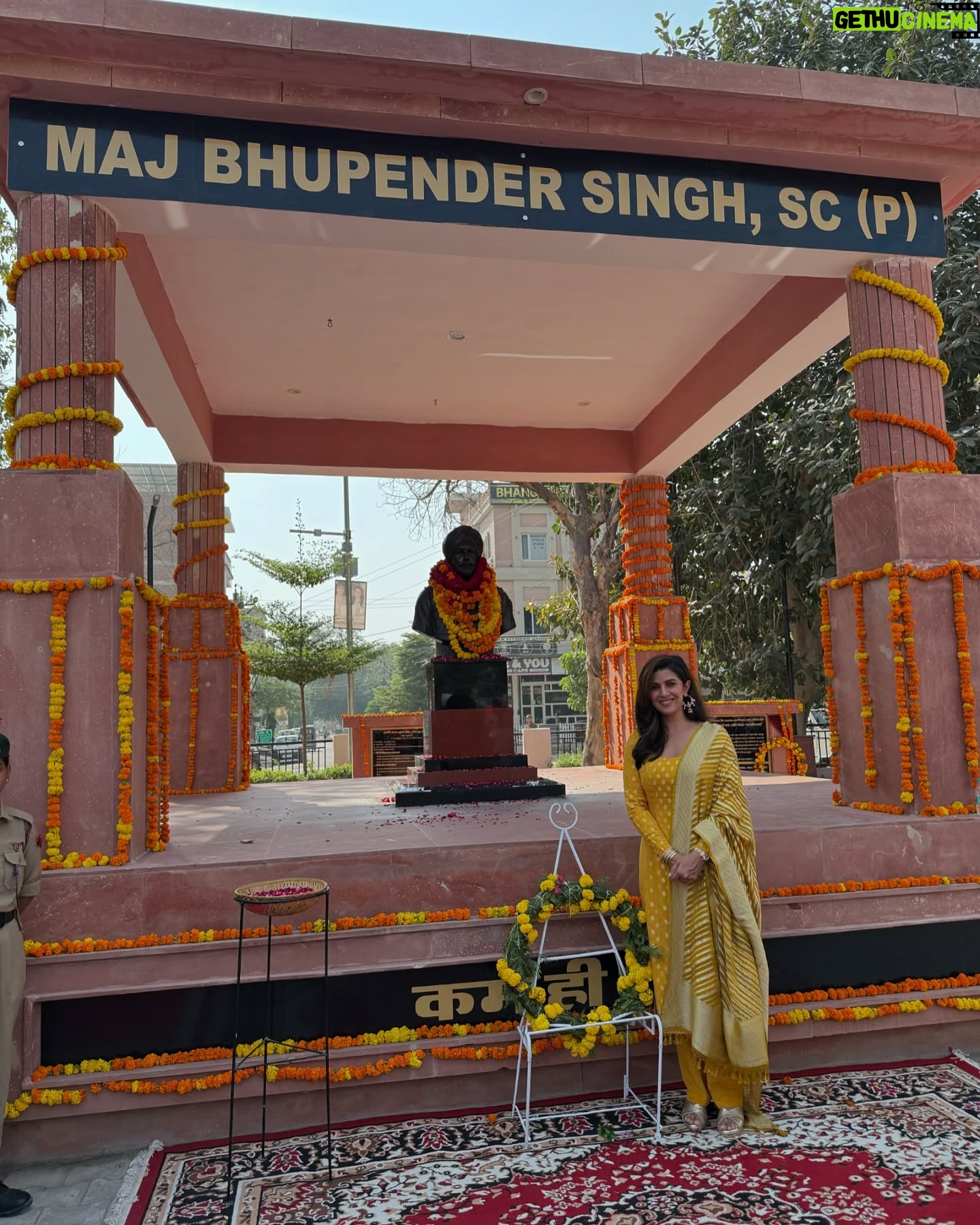 Nimrat Kaur - 77.4K Likes - On Papa’s 72nd Birth Anniversary today, Mama, my sister and I inaugurated a memorial in his name honouring not only his but 12 other gallant soldiers’ supreme sacrifice for the nation all hailing from Sri Ganganagar, Rajasthan. A dream my family and I dreamt of 30 years ago since we lost him in Jammu and Kashmir in 1994, finally came true.
Papa was a son of the soil, born to a farmers’ family in Mohanpura village. He led, lived and died by example, fearless and fierce till his last breath. Words fail me today to express the pride I feel standing on this soil, in his birthplace witnessing immortalising his name and life story to inspire present day and future generations.
My sincerest gratitude for the relentless efforts and support from the civil administration in close co-ordination with the local army personnel stationed here.
Also a heartfelt thanks to Mr Thomas John Kovoor of Studio Sukriti in Jaipur for his patience through the meticulous sculpting journey executing such a flawless job and breathing life into my father’s sculpture with such keen attention to detail.
Happy Birthday to my Papa.
Long live my father’s name and long live his legacy…Jai Hind 🙏🏼🇮🇳 @indianarmy.adgpi