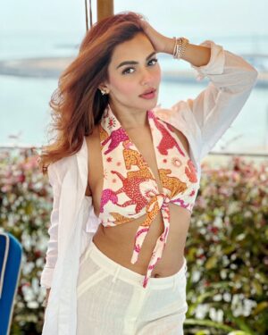 Nusraat Faria Instagram - "Messy hair, glossy stare, and a whole lot of ‘I know I’m fabulous’ energy!"

Hair color by @signature.look.by.samia 
Top by @dotdofficial