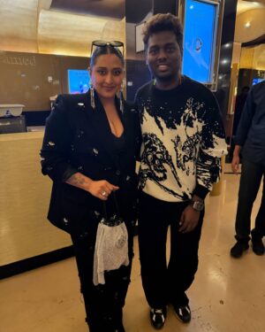Raja Kumari Instagram - Happy Baby John Day! 
Last night with the team ❤️‍🔥 @atlee47  @varundvn @keerthysureshofficial @wamiqagabbi 
Grateful to share this win with my bro @shahrulemusic 
#BeastMode @musicthaman  out now! 
Go watch the film! 
❤️ @hybridhues 

Wearing @kanikagoyallabel 
Jewelry & Bag @outhousejewellery 
Shades @prada 
Styled by @tryagaintoobad @styled_by_meera 
Glam by Me