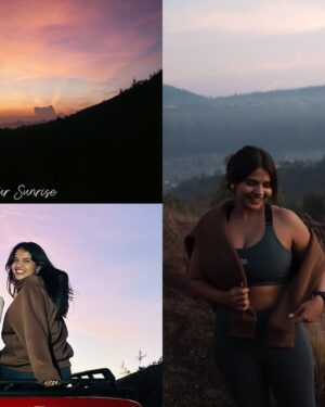 Tarini Shah Instagram - catch that sunrise 🌤️

the first day in Bali was all about views and we took a jeep ride to Mount Batur to watch the prettiest sunrise 🌄 and if you wanna see how beautiful it looked and how we reached there, go check out my YouTube for the full video ☁️

hoodie @select_staples 
green set @lifeandjam