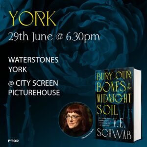 V. E. Schwab Instagram - Are you ready to see @veschwab on tour in the UK? We’re incredibly excited to announce the dates and events to celebrate #BuryOurBonesintheMidnightSoil with you. 

Grab yourself a ticket from the link in our bio now! Looking forward to seeing you there 🌹

@piccadillywaterstones @toppingsbath @oxford_waterstones @waterstonesnotts @waterstonesmcr @waterstonesyork @portybooks @torbooks