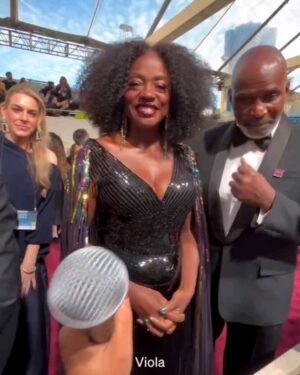 Viola Davis Instagram - A revelatory evening. I see my "legacy" more clearly than ever. I'm...inspired. Thank you Golden Globes for this honor. It has sparked a flame ❤️❤️🙏🏿

My Golden Globes Look 🖤💜💛🩷💚🖤
Dress by @Gucci @sabatods
Earrings by @swarovski
Styled by @elizabethstewart1 
Hair by @jamikawilson
Nails by @julieknailsnyc
MUA by @sergiowastaken