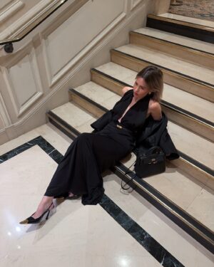 Virginie Conte Instagram - Stepping into the weekend like… 🖤 What’s your go-to look for a night out?