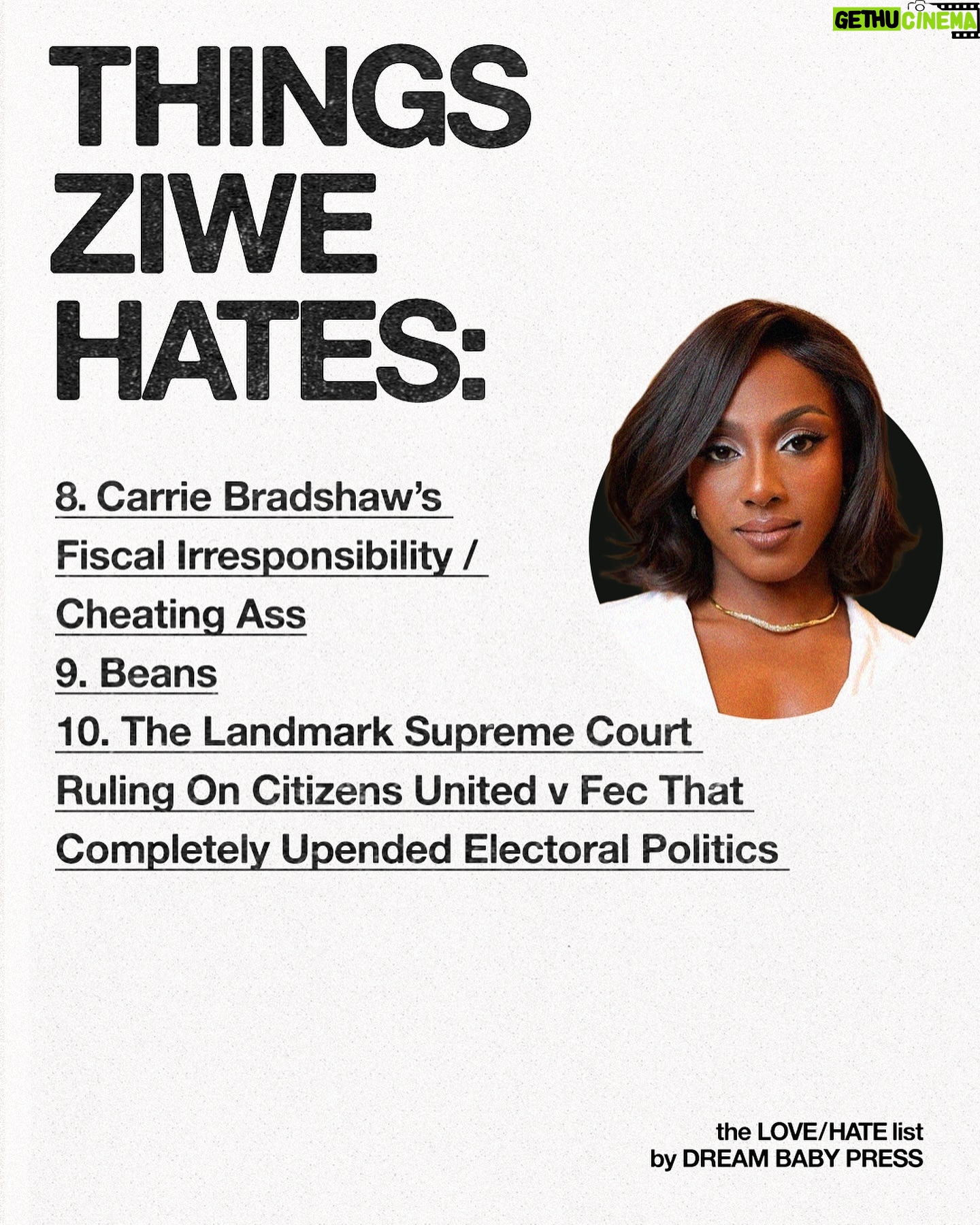 Ziwe Fumudoh - 22.5K Likes - @dreambabypress asked @ziwef for a list of 10 things she loves and 10 things she hates.
Ziwe is an American comedian and writer known for her satirical commentary. In 2017, she created the YouTube comedy show Baited with Ziwe and its 2020 Instagram Live iteration. Fumudoh starred in and executive produced the Showtime variety series Ziwe, and in 2023 published a collection of essays called Black Friend.