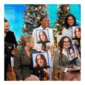 Amrit Kaur Instagram - I felt so caught and revealed here. Yes @gracie, I have gone undercover for an acting experiment. And deleted within a day because of the guilt.

Lovely to be on @goodmorningamerica with the cast. Thank you for having us. @robinrobertsgma and @gstephanopoulos lovely sharing some laughs with you.

And thank you to all the work behind the scenes:

Makeup: Kirin Bhatty @kirinstagram
Hair: Li Murillo @lilovesyou
Wardrobe: @maisonemeute @showroomseven @angelique_k 
Picture: Heidi Gutman 

#slocg #tslocg #actor #actorslife #sexlivesofcollegegirls #hbomaxbr #gma