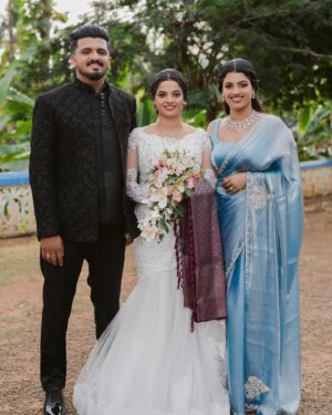 Amrutha Saju Instagram - Finally! My sister has turned into a beautiful bride! I can’t believe she has grown up so fast. I still remember her tiny little face, calling me Ammu all the time, asking me this and that. Our little fights, the tears, and the happiness.Everything feels like just yesterday. And now, all of a sudden, she stands before me, a grown, mature woman, stepping into a new life with her love🤍

With her wedding, we celebrate her new journey and also welcome a new member into our family 

All my blessings to my sweet little one and her husband🤍 @aparna__alappattu_ & @su_tt_uz