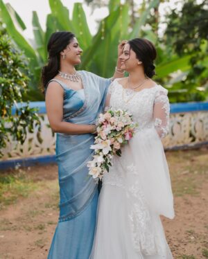 Amrutha Saju Instagram - Finally! My sister has turned into a beautiful bride! I can’t believe she has grown up so fast. I still remember her tiny little face, calling me Ammu all the time, asking me this and that. Our little fights, the tears, and the happiness.Everything feels like just yesterday. And now, all of a sudden, she stands before me, a grown, mature woman, stepping into a new life with her love🤍

With her wedding, we celebrate her new journey and also welcome a new member into our family 

All my blessings to my sweet little one and her husband🤍 @aparna__alappattu_ & @su_tt_uz