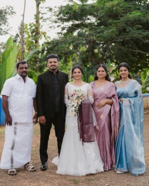 Amrutha Saju Instagram - Finally! My sister has turned into a beautiful bride! I can’t believe she has grown up so fast. I still remember her tiny little face, calling me Ammu all the time, asking me this and that. Our little fights, the tears, and the happiness.Everything feels like just yesterday. And now, all of a sudden, she stands before me, a grown, mature woman, stepping into a new life with her love🤍

With her wedding, we celebrate her new journey and also welcome a new member into our family 

All my blessings to my sweet little one and her husband🤍 @aparna__alappattu_ & @su_tt_uz