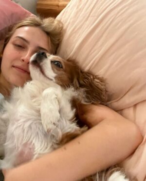 Anna Collins Instagram - This morning I had to say goodbye to my baby, my soul dog, my everything. You came into my life when I needed you the most. Words can’t describe the way my heart is broken into a million pieces. Fred I love you, thank you for raising me, taking me through my 20’s, being there for me through everything. I’m holding your love with me forever. You were and are my healer and my guardian angel. Thank you for looking out for me and teaching me unconditional love. Hold your furry friends extra tight for me tonight. I love you Fred forever forever forever and always. 🤍 🌈