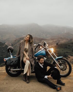 Annika Noelle Instagram - Grandmother’s wedding dress, Harley-Davidson Softtail, love of my life 🤍