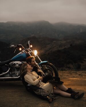 Annika Noelle Instagram - Grandmother’s wedding dress, Harley-Davidson Softtail, love of my life 🤍
