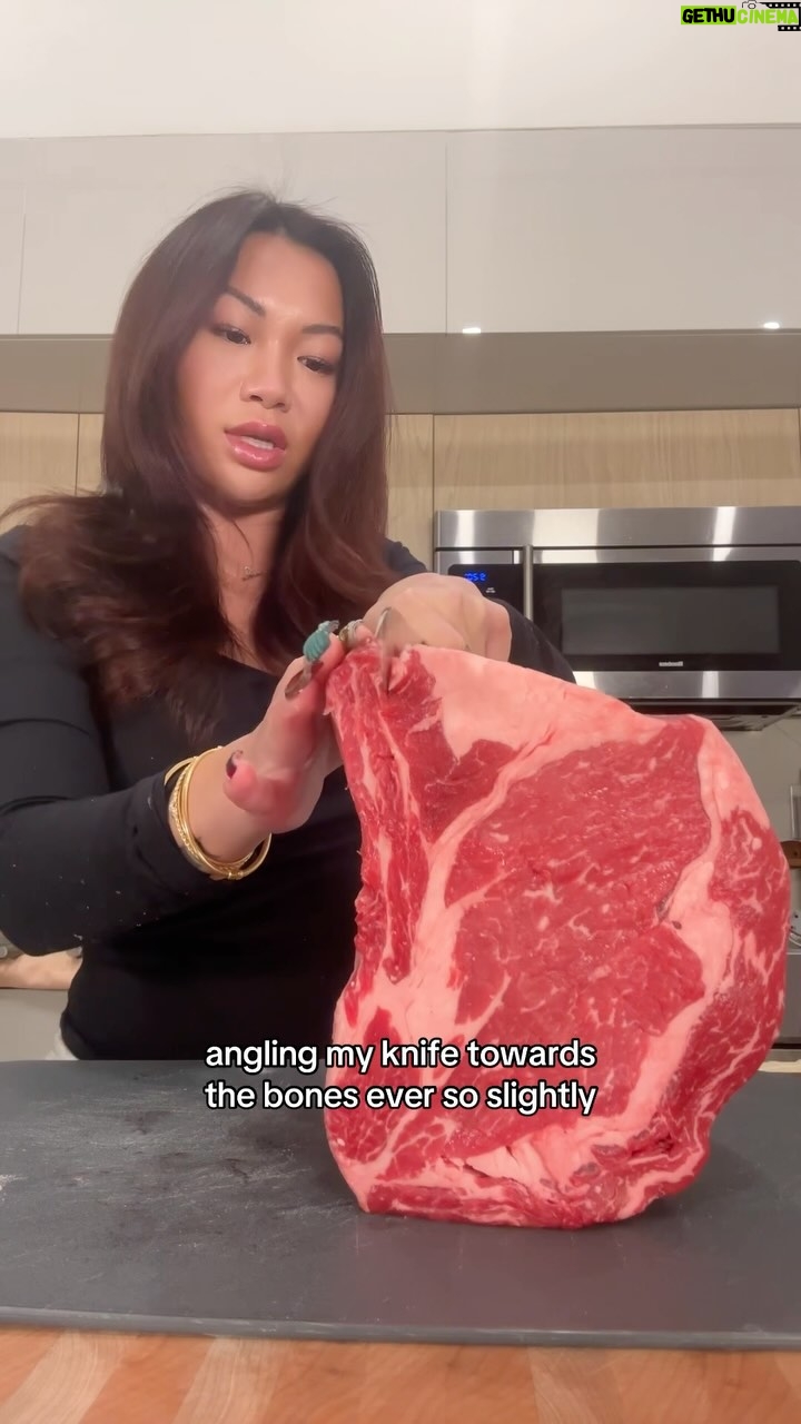 Cassie Yeung - 57.7K Likes - love your meat and itāll love you back #primerib
8lb Prime Rib Roast (ask the butcher to remove the bones and tie to reattach or DIY)
1 stick or half cup butter
2 sprigs fresh rosemary and extra to stuff the meat
3 sprigs fresh thyme
1/4 cup Dijon mustard
1 tsp garlic powder
1 tsp onion powder
2 tsp Tonyās creole seasoning
1 Tbsp worchestire sauce
Salt and pepper to taste
4-5 cloves garlic thinly sliced
2 carrots
2 celery stalks
1 onion
1 head garlic
-Take prime rib roast out of the fridge to rest for at least 1 hour. Pat completely dry before seasoning. Preheat oven to 500 degrees.
-Chop fresh rosemary and thyme and mix together with softened butter, garlic, onion, Tonyās, worchestire, salt and pepper.
-Roughly chop onion, carrots, celery and garlic head and arrange at the bottom of a roasting pan or oven safe skillet. Drizzle with olive oil and season with salt and pepper.
-Thinly slice garlic cloves, dip in butter and sandwich with small piece of rosemary. Taking a pairing knife, stab holes at the top of the roast and insert garlic and rosemary in. Take remaining butter and smear all over.
Insert a thermometer into the meat, bake at 500 for 15 minutes then reduce heat to 325. Bake for 13-15 minutes per pound depending on preference. I pulled mine at 120 degrees for a medium rare. Rest for 20-30 minutes then slice and serve with horseradish sauce and au jus.
Horseradish sauce:
1 cup sour cream
2-3 Tbsp Horseradish cream sauce
1 tsp worchestire sauce
1 Tbsp chopped chives
Pepper to taste
(Mix well and set in the fridge)
Au jus:
2 Tbsp drippings from prime rib
1 Tbsp flour
2 cups beef broth
1 cup dry red wine (I used Chianti)
1 tsp worchestire sauce
(Heat drippings and flour until raw flour has cooked out. Add broth, wine and worschestire and heat on a rolling simmer until slightly thickened)