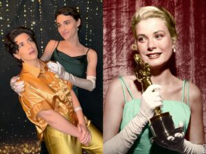 Elise Bauman Instagram - We went dressed as Grace Kelly and her Oscar statue to an Old Hollywood themed NYE party. Happy 2025. ⭐️