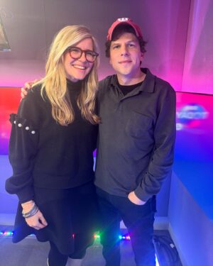 Emma Barnett Instagram - Loved this conversation with Jesse Eisenberg. Especially because that’s what it was. A proper conversation. And we talked about what it’s like standing outside of what was your grandparents’ house in Poland, or in Austria in my case, and how you feel, or don’t feel, seeing the place they escaped from during the Nazi era - but millions didn’t. Catch up if you can on today’s episode just after 8.30am on @bbctodayprogramme 

Oh, and we also talked about Mark Zuckerberg, America and kissing the floor. Not in that order.

And no- he’s definitely not on social media. Jesse laughed confirming this - as I double checked with him on the way out of the studio 😜 

#jesseeisenberg #arealpain