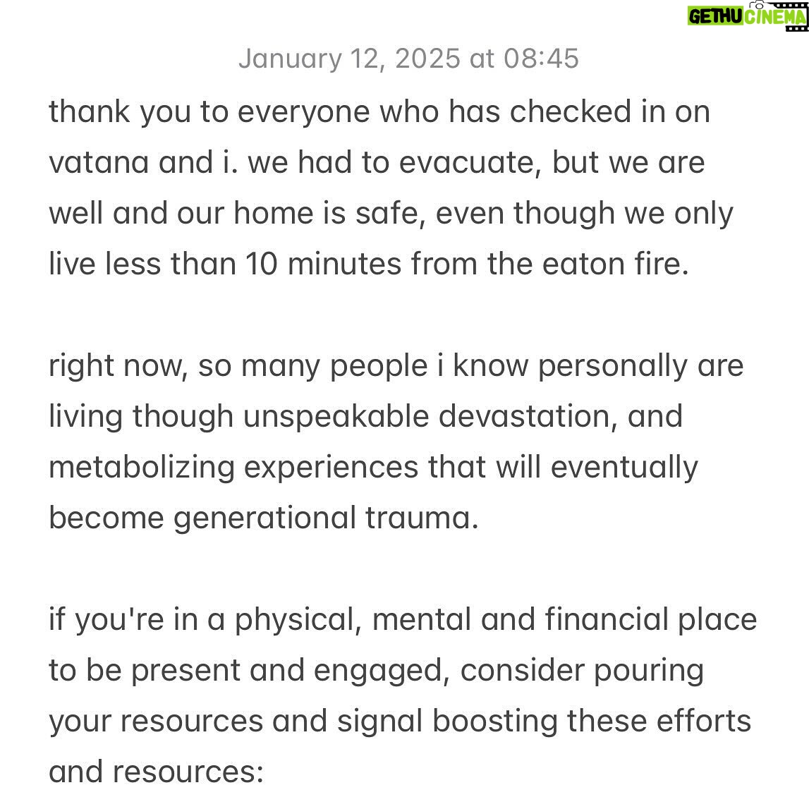 Erica Chidi Cohen - 1.7K Likes - we’re exhausted, but deeply grateful that we were spared. the road ahead for our city is long—former fema heads are describing this as our hurricane katrina.
for those who know people who lived through that, you know the impact is felt daily, even years later. we’ve put together the resources and efforts that resonate in this moment but if we’ve missed anything, please add it in the comments, and i’ll reshare it in my stories. for now, stay safe, look out for each other, and take care. ❤️🩹
❗️UPDATE the rebuildAD bit.ly link is no longer working here's the directlink to the google gofundme spreadsheet for black altadena families: https://docs.google.com/spreadsheets/d/1pK5omSsD4KGhjEHCVgcVw-rd4FZP9haoijEx1mSAm5c/htmlview