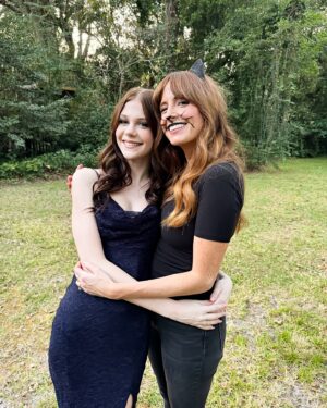 Gray Benko Instagram - Personal post because I need this one to live in the feed 🥹❤️ My baby girl went to her very first homecoming dance over the weekend and I just can’t believe how beautiful and grown up she is becoming.  It happens so fast, guys 😭 Farris did my makeup for a Halloween party and then got herself all dolled up for homecoming in the same night. I kind of love that I will forever be randomly dressed as a cat in her first homecoming photos.