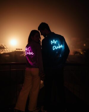 Jheel Mehta Instagram - Happy Valentine’s Day my dear Husband 🤪 Ek main hu aur ek tu 🫶🏻🫶🏻🫶🏻🫶🏻🫶🏻

Custom jackets by our dear friend: @jugalparikh 
Shot by: @ivoryfilms.in 

#JheelKePyaarMeDube #CoupleOutfits #afterparty #JheelMehta #AdityaDube #LEDjacket