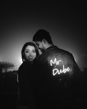 Jheel Mehta Instagram - Happy Valentine’s Day my dear Husband 🤪 Ek main hu aur ek tu 🫶🏻🫶🏻🫶🏻🫶🏻🫶🏻

Custom jackets by our dear friend: @jugalparikh 
Shot by: @ivoryfilms.in 

#JheelKePyaarMeDube #CoupleOutfits #afterparty #JheelMehta #AdityaDube #LEDjacket