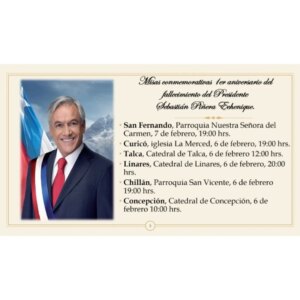 Karla Rubilar Instagram - Listado oficial de misas conmemorativas, por el 1er aniversario del fallecimiento del Presidente Sebastián Piñera Echenique. 
Desliza para revisar ciudades, fechas y horarios 👉