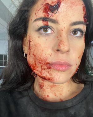 Katie Sarife Instagram - GORE WARNING: ⚠️ 
Some behind the scenes gore for Halloween done by some very talented and wildly wonderful makeup/FX artists. HAPPY HALLOWEEN MY LOVES!!! 🎃👻 (feat. My fav Halloween song)