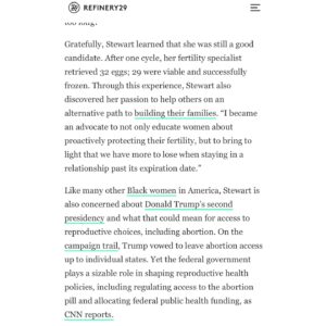 Kellee Stewart Instagram - INTERVIEW 🚨 Usually I tell y’all to stay out of people’s uterus on Thanksgiving. But after this election… WE HAVE TO TALK ABOUT IT!! Thank you to the incomparable Britt Middleton for this awesome interview for @refinery29 and @r29unbothered where we had a raw discussion about my egg journey and how the election results affect women’s bodies and our choice across this country. This candid convo also dives into the nuanced deeper threat on Black women’s lives as we continue to fight our way forward to safety.  And special hug and thanks to @dontairaterrell for the connection and her tireless work bringing human stories to light. 
Also mentioned are @resolveorg (donate please) and @asrm_org (look into it)
Go to refinery29.com and pass it to a friend with the mash potatoes 🧡