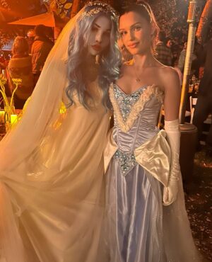 Kimberley Kates Instagram - One of my favorite holidays…this year I was the Corpse Bride for those who asked. 🧟‍♀️👰🏼 

Each Halloween, my sister transforms her garden into a whimsical wonderland, creating a magical escape where everyone can immerse themselves. She truly outdoes herself… 🧚🏻

And this year we were treated to live music with her husband’s band. 💗👻💗

#corpsebride #halloween #costumes #timburton #kimberleykates